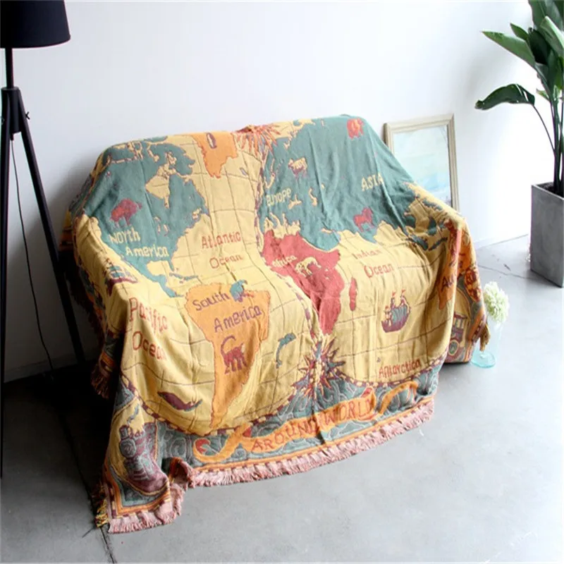 

Home Decor World Map Tapestry Cotton Polyester Thread Blanket Bedspread Wall Floor Carpet Hanging Sofa Couch Cover 130*180cm