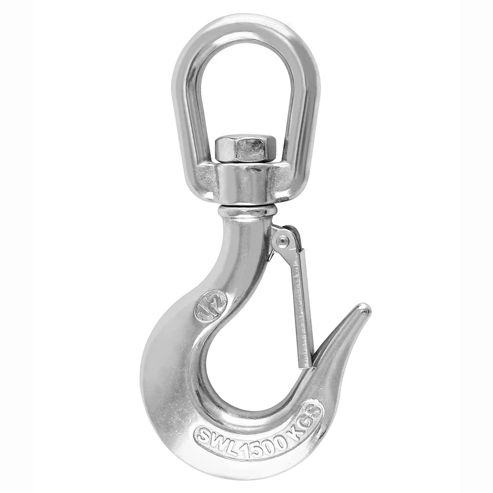

Crane Swivel Hook 3300lb 304 Stainless Steel Swivel Lifting Clevis Chain Hook with Safety Latch