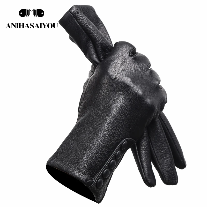 High-grade genuine leather gloves women,warm women\'s leather gloves,Side buckle genuine leather mittens women\'s winter -2207