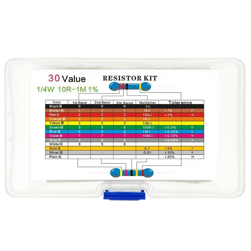 1/4W,300個の抵抗器付き各種キット,1/4w,600,30種類,10個/20個