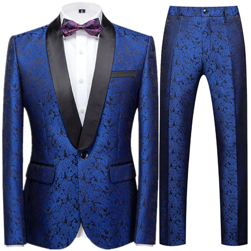 

Nice Spring Autumn Pop Men's Casual Business Boutique Flower Print Suit Two Piece Set / Men's Blazers Coat Jacket Pants Trousers