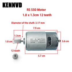 Motor de coche de juguete eléctrico para niños de 12 dientes, Motor RS550 de 12V y 6V CC para coche de paseo para niños, Motor de 24V para vehículo eléctrico para niños