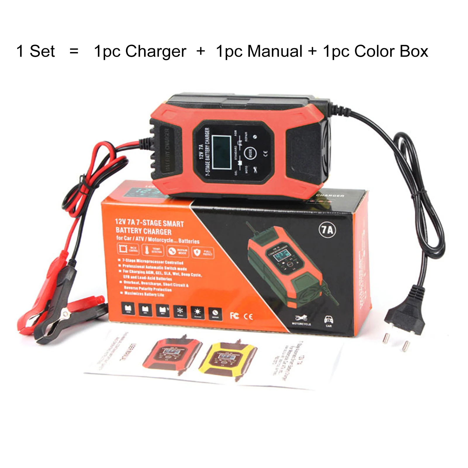 

12V/24V 6A Car Battery Charger Pulse Repair 7-stage Charger For Lithium Iron Lead Acid Lithium Battery Motorcycle Charger