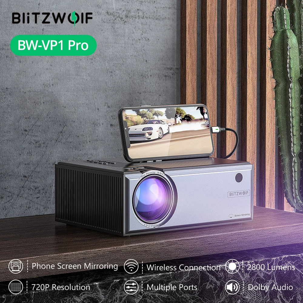 

Blitzwolf BW-VP1-Pro LCD Projector 2800 Lumens Phone Same Screen Version Support 1080P Input Audio Wireless Theater Projectors