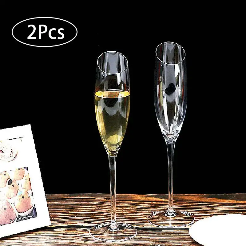 2Pcs Lead-free Crystal Glass Cup Champagne Glasses Wedding Party Flutes Bevel Wine Glass Home BarDrinkware vasos de vidrio 220ml