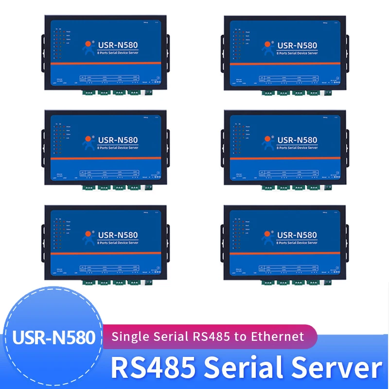 6PCS USR-N580 Industrial Serial Ethernet Converter 8 Serial Port RS485 Serial Device Server Support ModBus RTU to TCP Ethernet