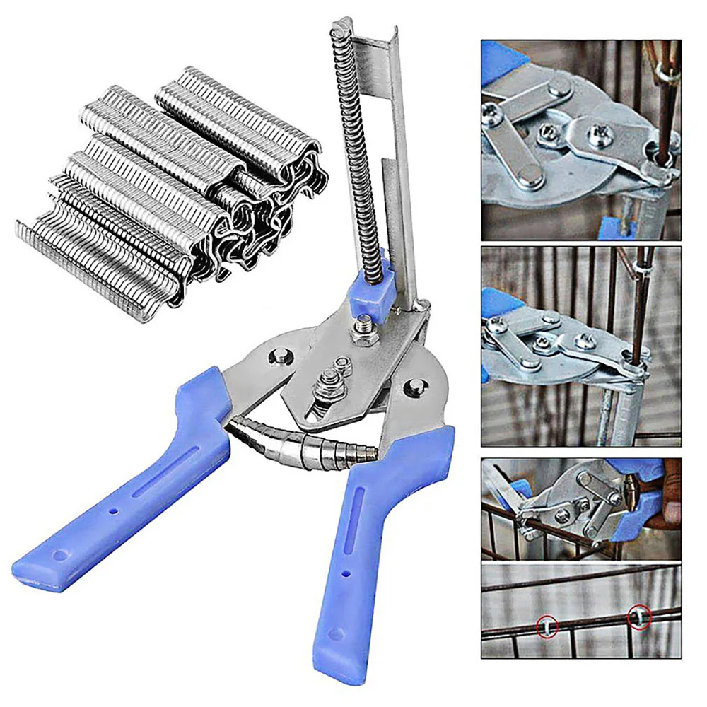 1Set Hog Ring Plier Tool and 600pcs M Clips Staples Chicken Mesh Cage Wire Fencing Caged Clamp Poultry Supplies