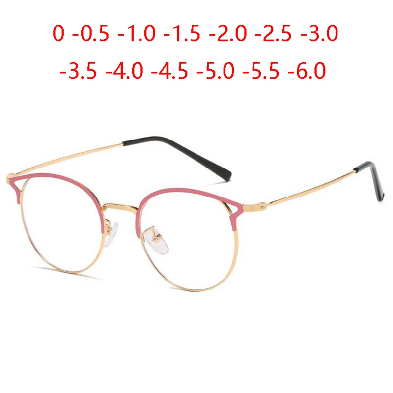 Fashion Cute Cat Eye Myopia Glasses Finished Women Men Metal Cateye Prescription Spectacles Female SPH 0 -0.5 -1.0 -1.5 To -6.0