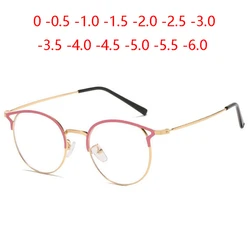 Mode Niedlichen Katze Auge Myopie Brille Fertigen Frauen Männer Metall Cateye Rezept Brille Weibliche SPH 0-0,5-1,0-1,5 zu-6,0