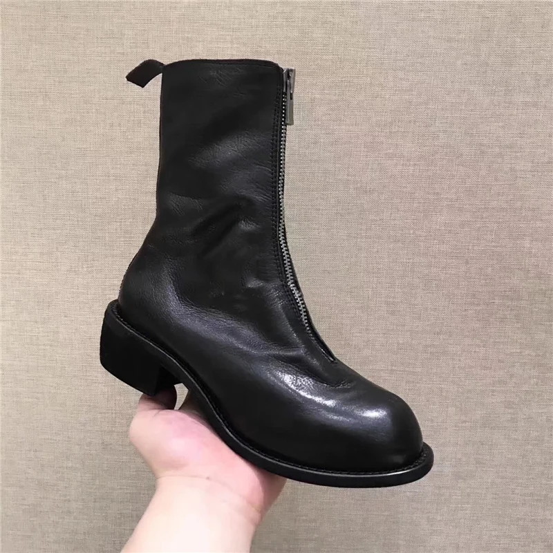 New Ankle Boots For Women Soft Leather Chic Flat Booties Female Front Zipper Casual Shoes Women Spring /Autumn Zapatos de mujer