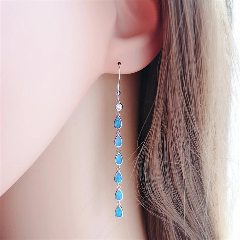 

Fashion Women's Long Pendientes Teardrop Earrings Bohemian Fire Opal Dangle Earrings For Women Wedding Accessories Jewelry Gift