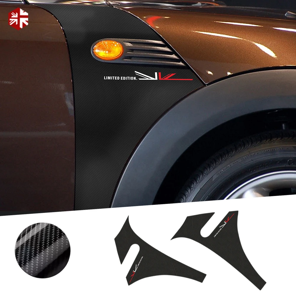 2 Pcs Car Side Plate Fender Sticker Air Vent Trim Scuttles Union Jack Style Decor Body Decal For MINI Cooper R55 R56 Accessories