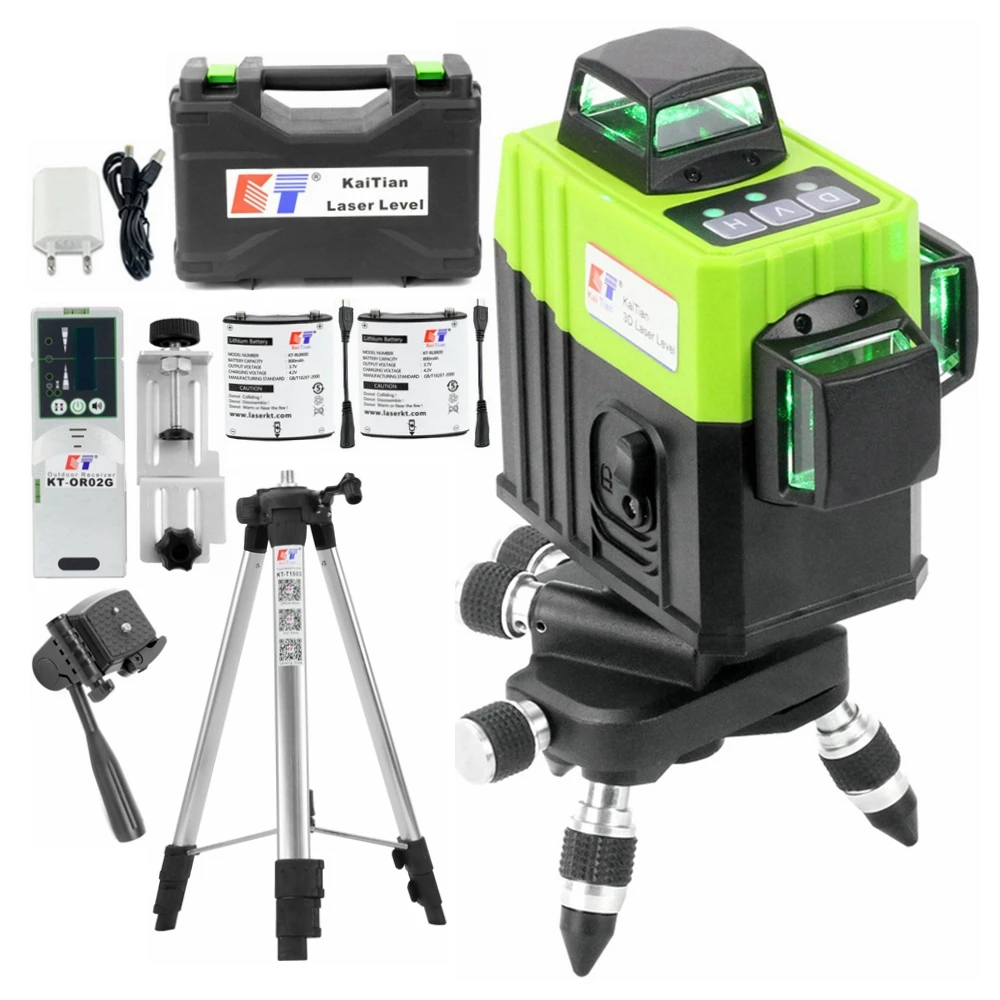 

Kaitian Nivel Laser Level Tripod Green 360 Lithium Battery Cross 12 Lines Horizontal&Vertical Professional Lasers Level Receiver