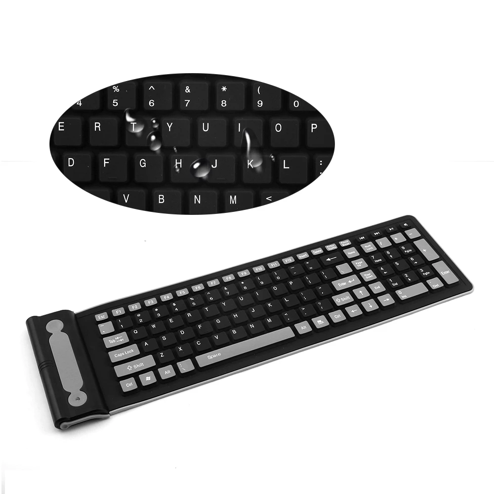 Teclado inalámbrico de silicona plegable, accesorio Flexible, resistente al agua, Delgado, Universal, silencioso, enrollable, para PC y portátil,