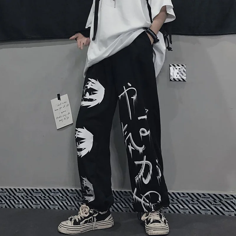 Aolamegs Anime Sweatpants Men Pants Women Japanese Korean Gothic Retro Hip Hop Streetwear Casual Wide Leg Jogging Trousers Male