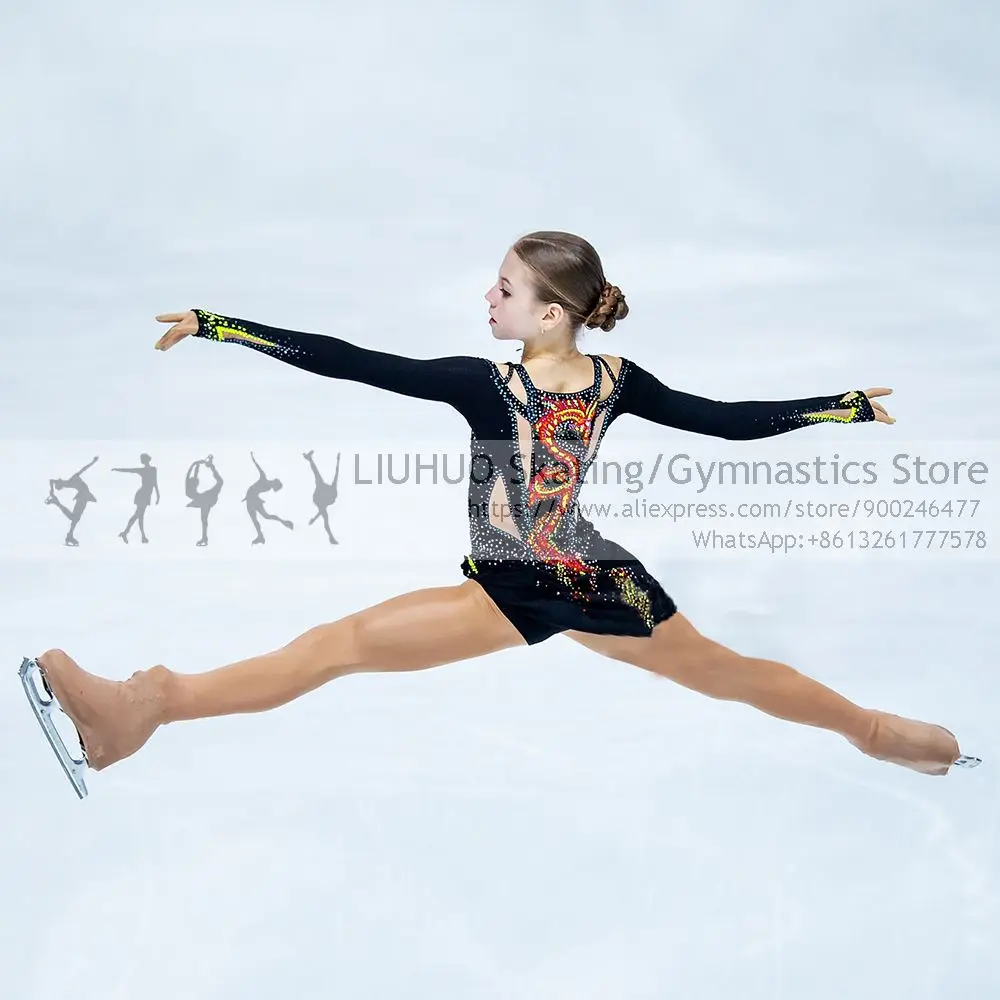 Custom Figure Skating Dress Girls Kids Ballroom dance Quality Crystals Long Sleeves Ice Skating dress New design Adult Sale