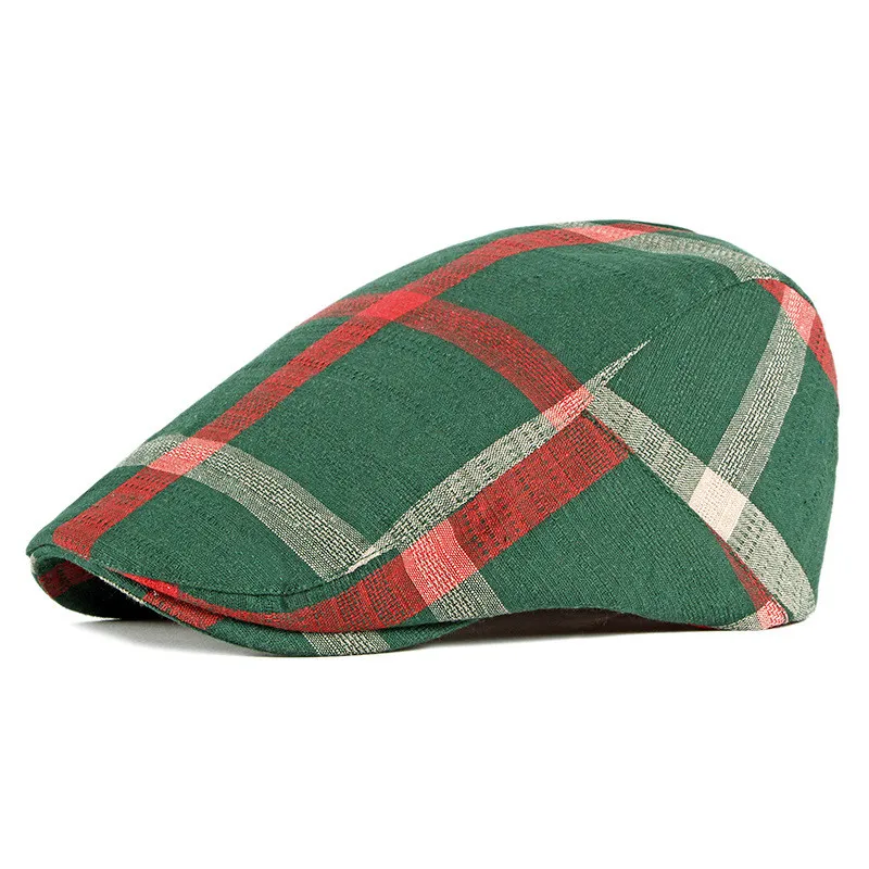 LDSLYJR Spring Summer Cotton Plaid Newsboy Caps Flat Peaked Cap Men and Women Painter Beret Hats 04