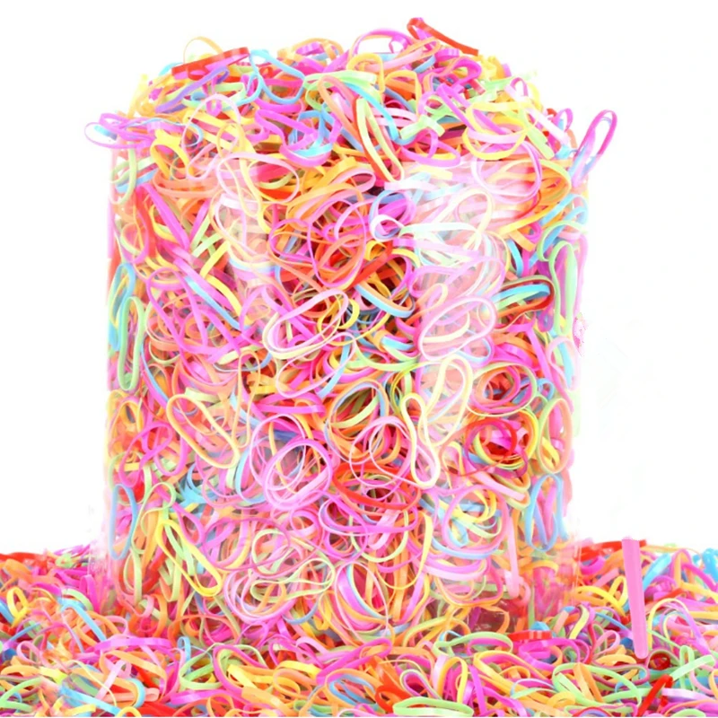 1000pcs/bag Colorful Rings Hairband Rope Silicone Ponytail Holder Rubber Band Scrunchies Tie Gum Girls Hair Accessories