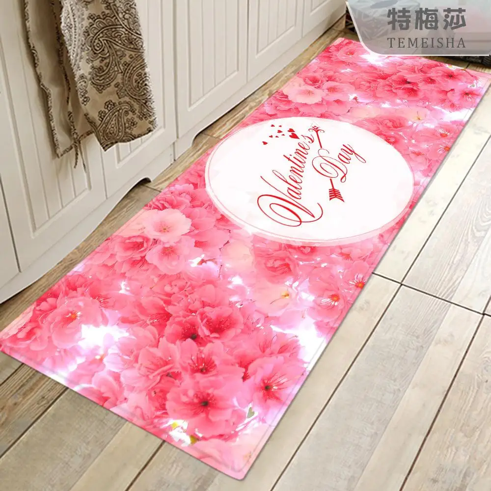Long Kitchen Mat Rose Love Heart Valentine Day Home Decor Floor Mat Carpet Valentine Decorations For Home Doormat Tatami Tapete
