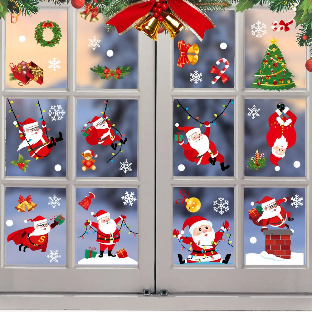 Weihnachten Glas Aufkleber Home Decor Ornamente Weihnachten Schneeflocke Santa Claus Tür Schaufenster Aufkleber Neue Jahr Weihnachten Dekoration