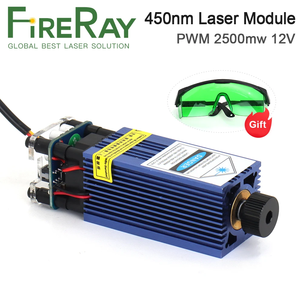 PWM 2500mw 12V Laser Adjustable Focus 450nm Blue Laser Module Laser Head for DIY Laser Engraving and Wood Cutting Machine