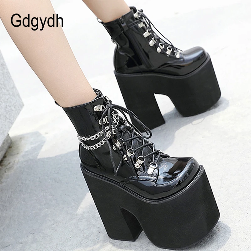 Gdgydh Nightclub Stage Ankle Booties Women Extreme Thick Platform Heel Gothic Punk Shoes Girls Sexy Chain Party Boots Chunky