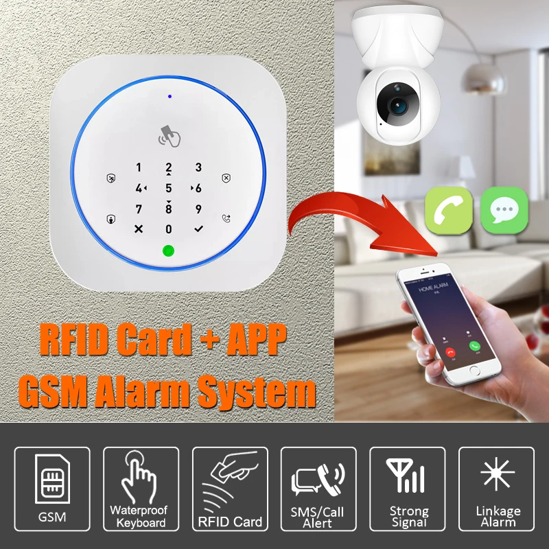 GSM Alarm System Safe RFID APP Touch Keyboard 433MHz Door Open & Closed Sensor Alarm Infrared PIR animal immune motion detector