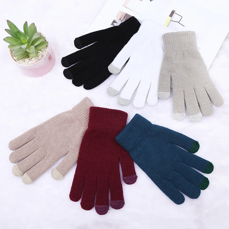 

Winter Women Cashmere Knitted Gloves Autumn Hand Warmer Thicken Lining Full Fingered Mittens Skiing Short Wrist Gloves