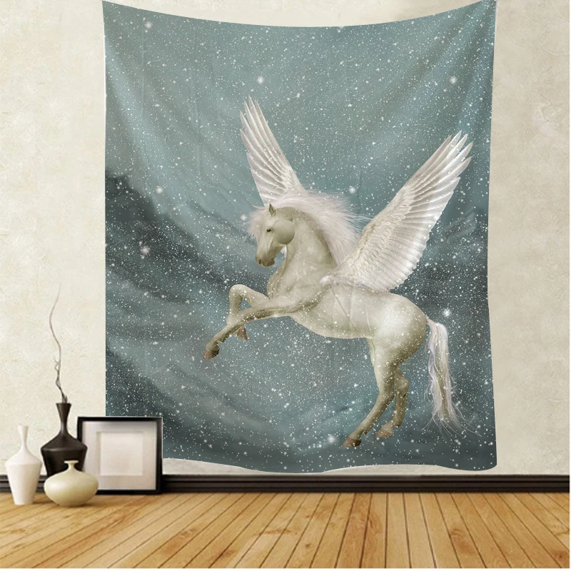 Sacred Unicorn Decoration Tapestry, Wall Pegasus Background Cloth, Christmas Dream Wall Carpet, Camping Tent, Trip Background, W