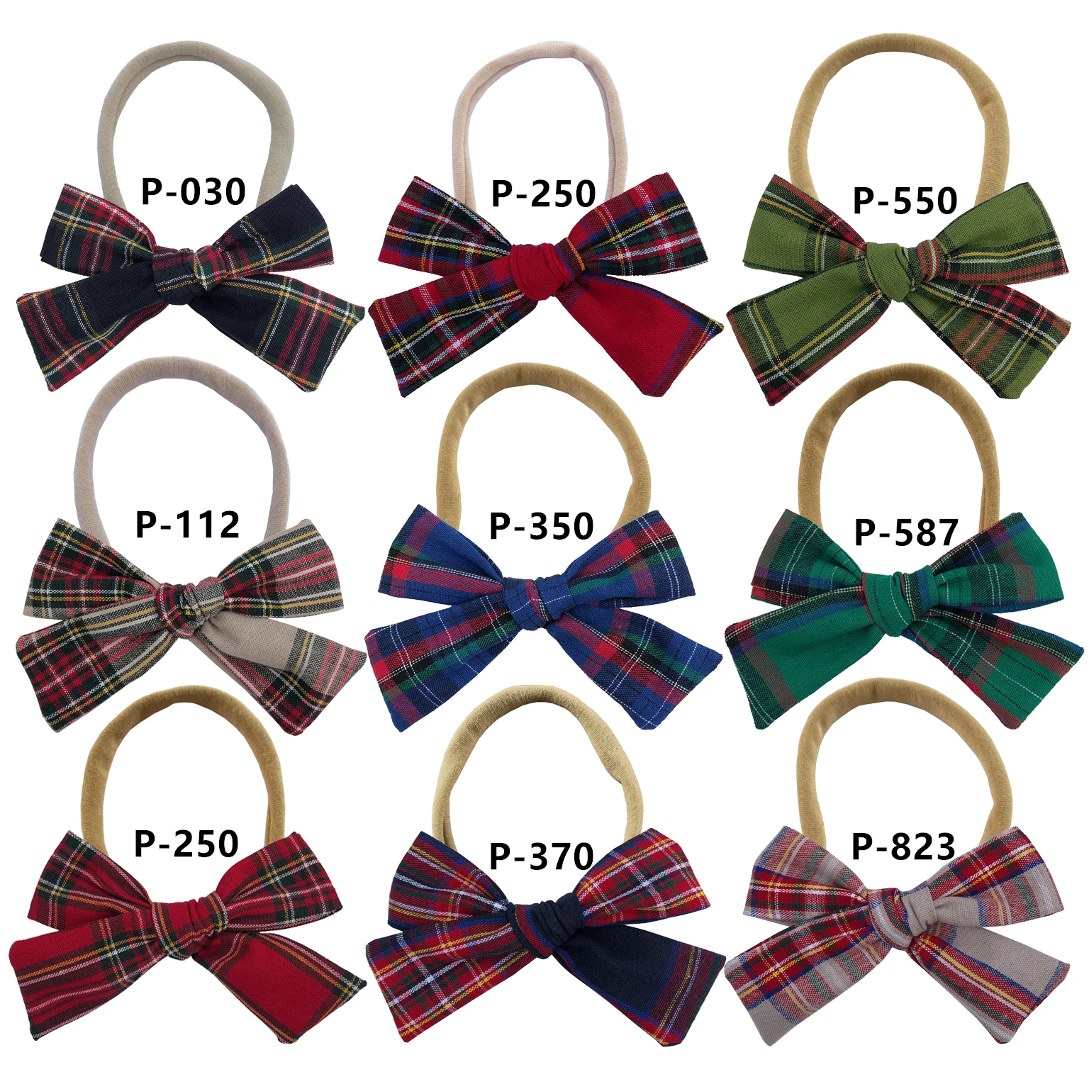 Vintage Plaid Cotton 3 inch Fabric Bow Nylon Headbands Kids Toddler Baby Girls Elastic Hair Bands Bow Headwear Accessories