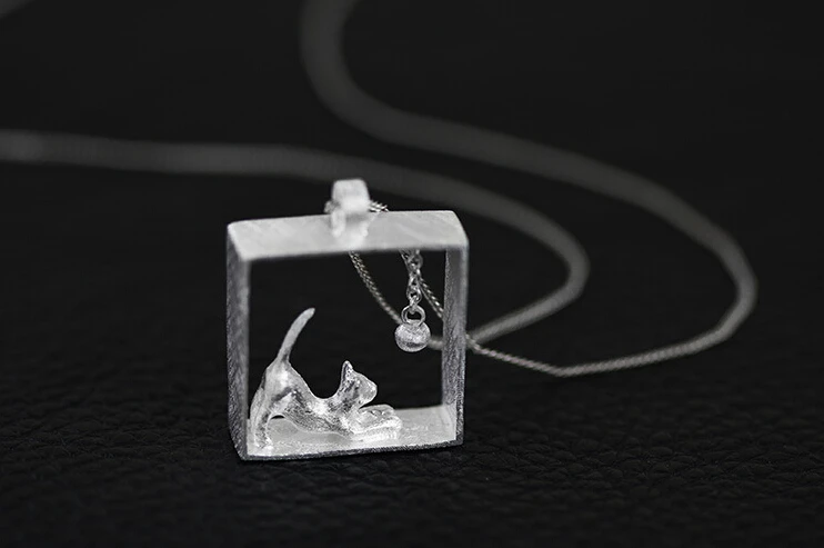 925 Sterling Silver Square  cat Necklaces & Pendants For Women High Quality Sterling-silver-jewelry