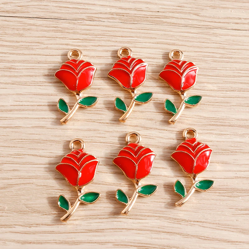 10 Stück 11x19mm Modische Emaille-Tulpenblüten-Anhänger für Schmuckherstellung, Ohrringe, Halsketten, Armbänder, DIY-Bastelarbeiten, Geschenke – Detail 6