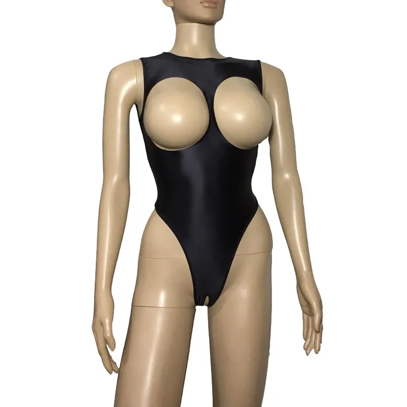 Sexy Shiny Spandex Cupless Crotchless Teddy Thong Leotard Open Breast Bodysuit Lingerie Jananese Style Erotic Swimwear