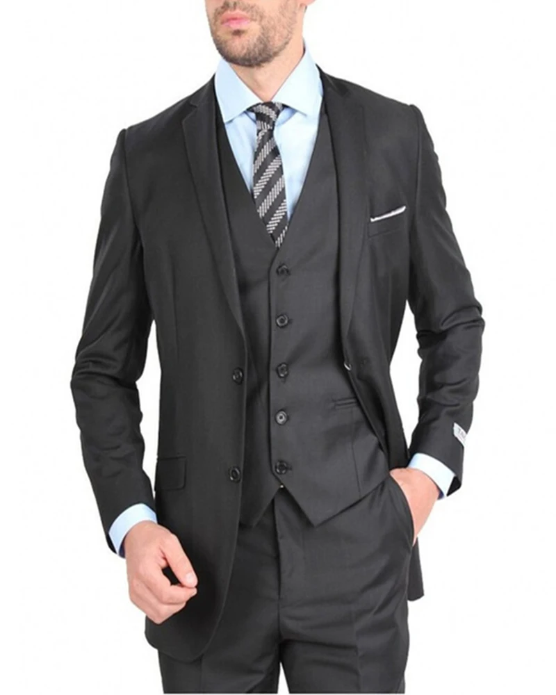 

Latest Blazer Trousers Design Dark Grey Wedding Suits For Men 3Pieces(Jacket+Pants+Vest+Tie)Tuxedos Prom Coat Dinner Party Wear