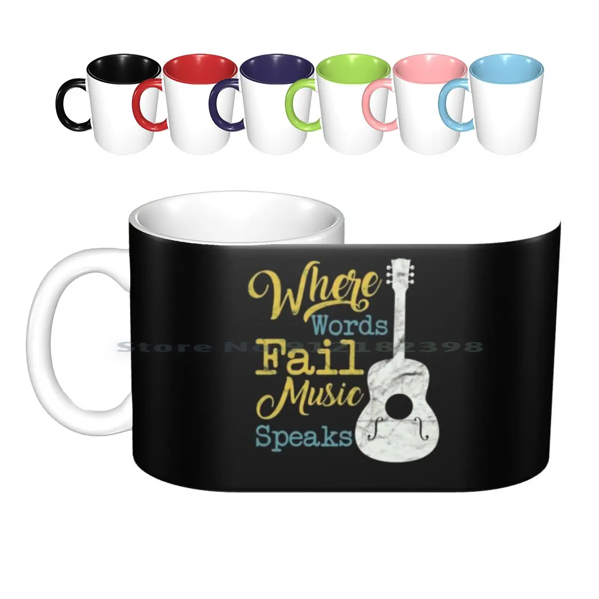 Where Words Fail Music Speaks Guitar Design Ceramic Mugs Coffee Cups Milk Tea Mug Acoustic Guitar Musical Instrument Quote