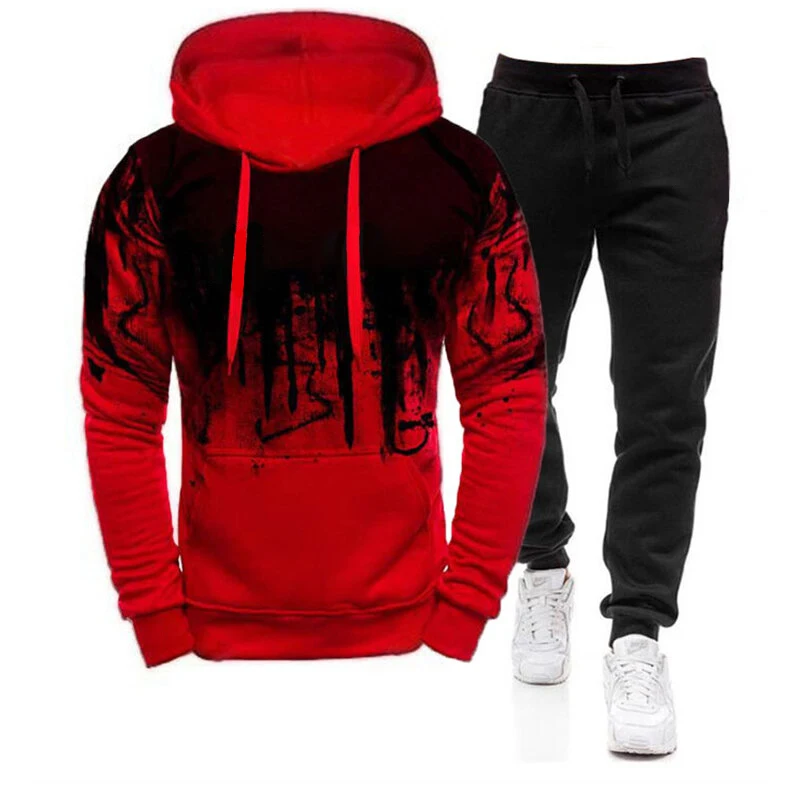 2Pcs Suit Spring Autumn Men\'s Sweatshirt Set Splash Ink Hoodies+Tracksuit Pants Casual Fitness Male Sportswear S-4XL Wholesale