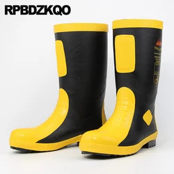 Thick Soled Mens Rubber Rain Boots Non Slip Fur Cheap Winter High Sole Tall Plus Size Knee Steel Toe Black Shoes Waterproof