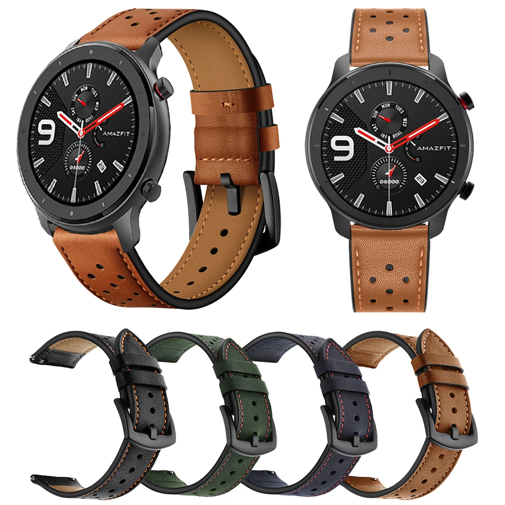 22mm Leather Wrist Strap for Huami Amazfit GTR 47mm Bracelet Band for Samsung watch 46mm S3 HUAWEI GT HONOR Magic Watchband