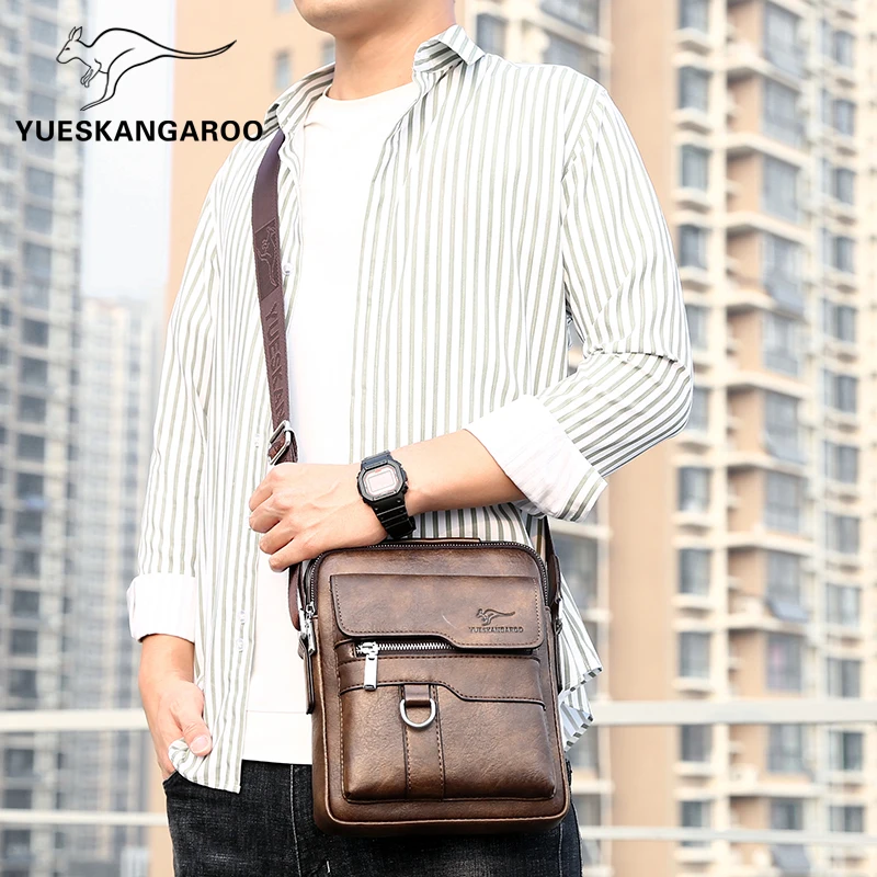 Kangaroo Luxury Brand Men Sling Bag Leather Side Shoulder Bag For Men Husband Gift Business Messenger Crossbody Bag Male Handbag