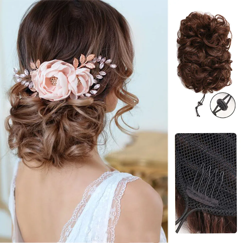 

WEILAI High Temperature Synthetic Wig Elastic Band with Hair Clip in Curly Hair Bun Chignon For Woman