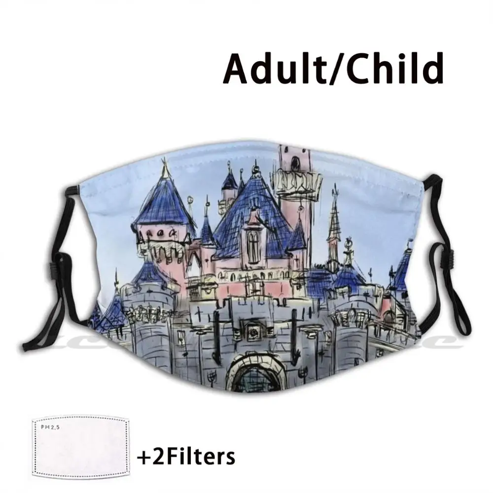 Castle Polaroid Washable Trending Customized Pm2.5 Filter Mask Sleeping Beauty Castle Sb Castle Polaroid Sketch