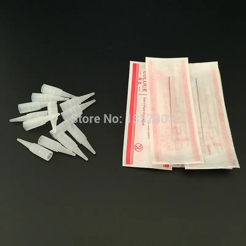 1R (needles + tips each 50pcs) Professional Permanent Makeup Needles With Tips Caps 0.35MM Disposable Detailed Tattoo Drawing To