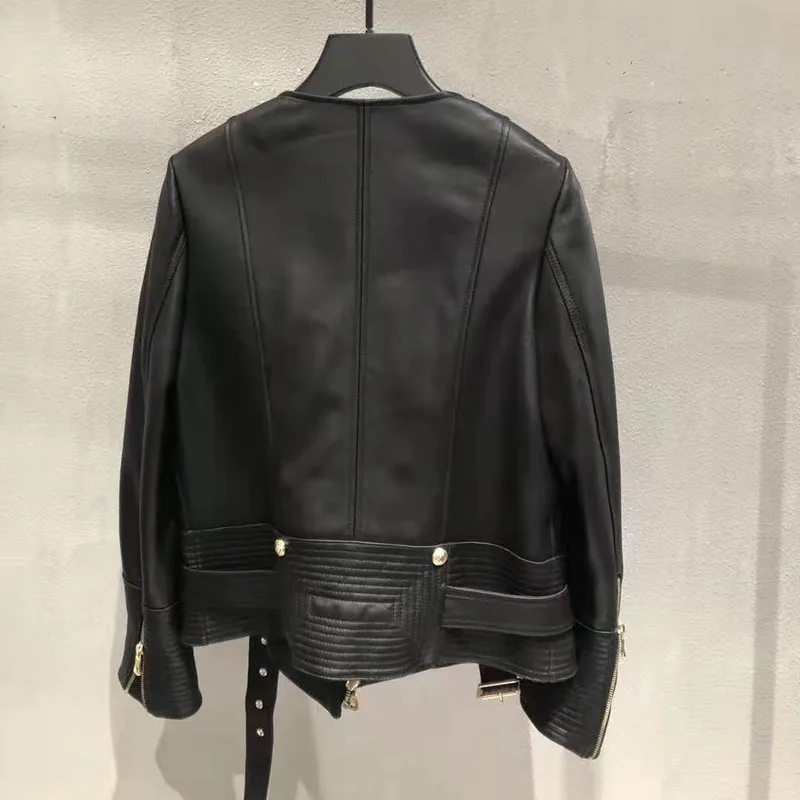 Autumn And Spring 2023 New Fashion Women Coat Genuine Leather Jacket Moto & Biker Style Turn-Down Collar Female Clothes Fn0023