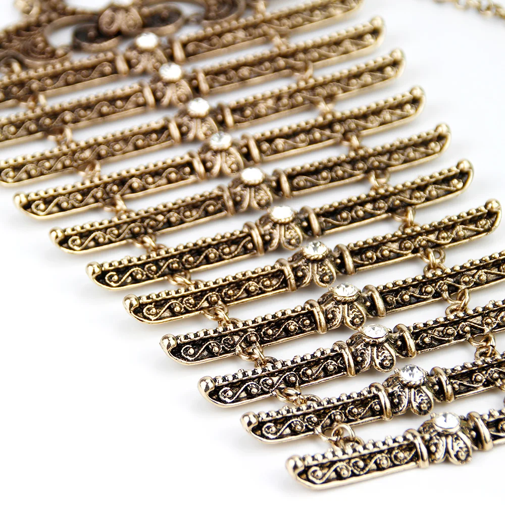 Caucasus Chest Breastplate Bibs Tuekish Women Necklace Retro Gold Color Metal Link Chain Ethinc Dress Jewelry Bridal Gift