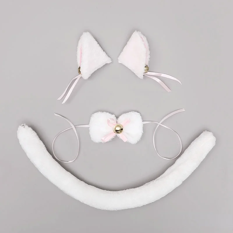 

Women Girl Fox Cat Ear Headband Ribbon Bell Tail Collar Lolita Plush Furry Party Hair Bands Anime Costume Halloween Christmas