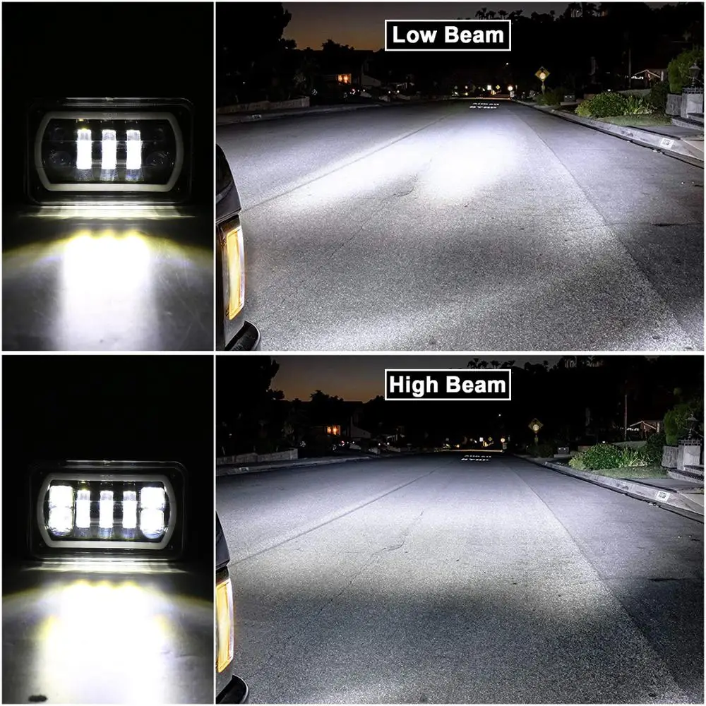 Newest 4x6 Led Headlight DIY RGB halo White DRL Square Lights Sealed high/low Beam Replacement For Ford Trucks Offrord 2Pcs