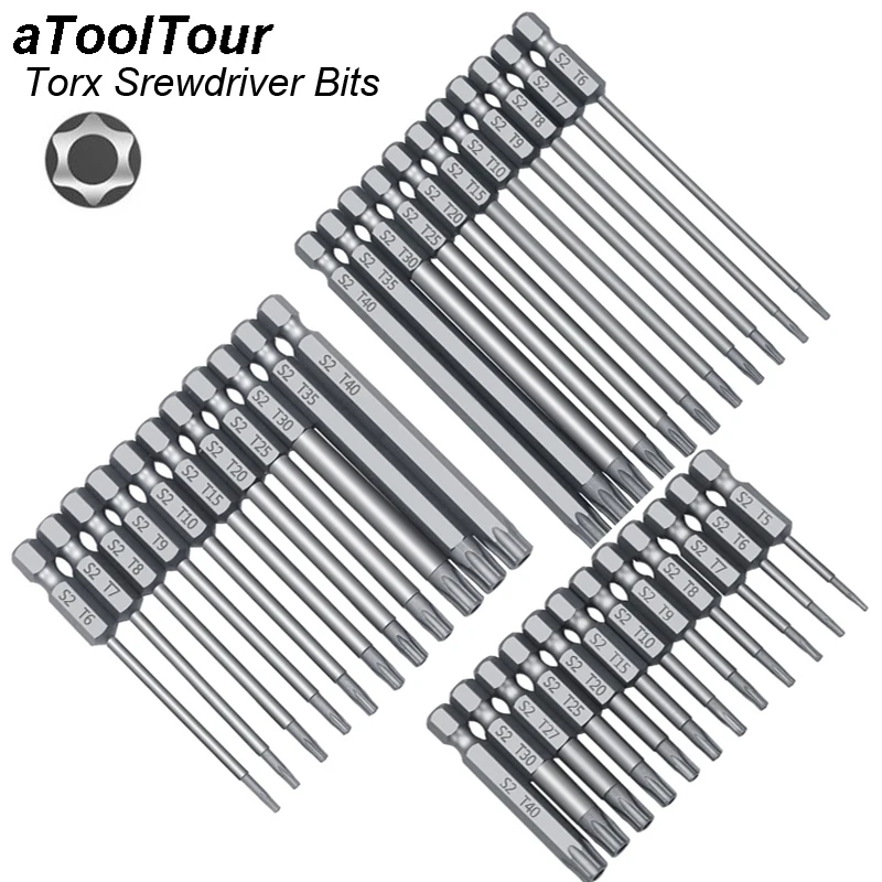 

100mm 75mm 50mm Torx Screwdriver Bit Magnetic S2 Alloy Steel 1/4" Hexagon Handle T6-T40 Hand Tool Power Electric Screwdriver Bit