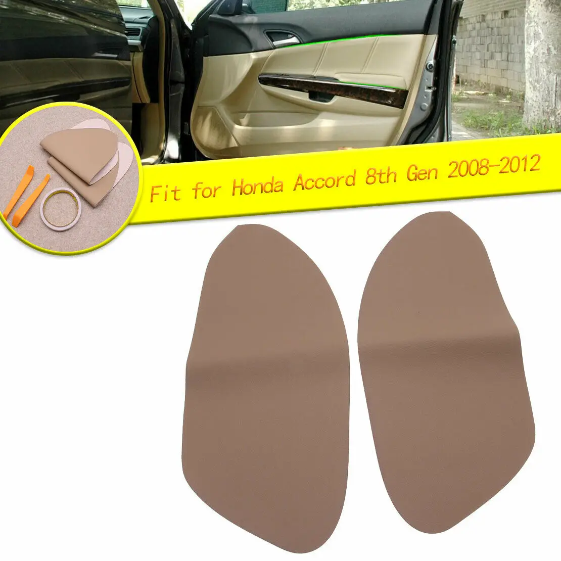 EIDRAN 2x Beige Leather Front Door Panel Armrest Cover For Honda Accord 2008 2009 2010 20112012 Sedan