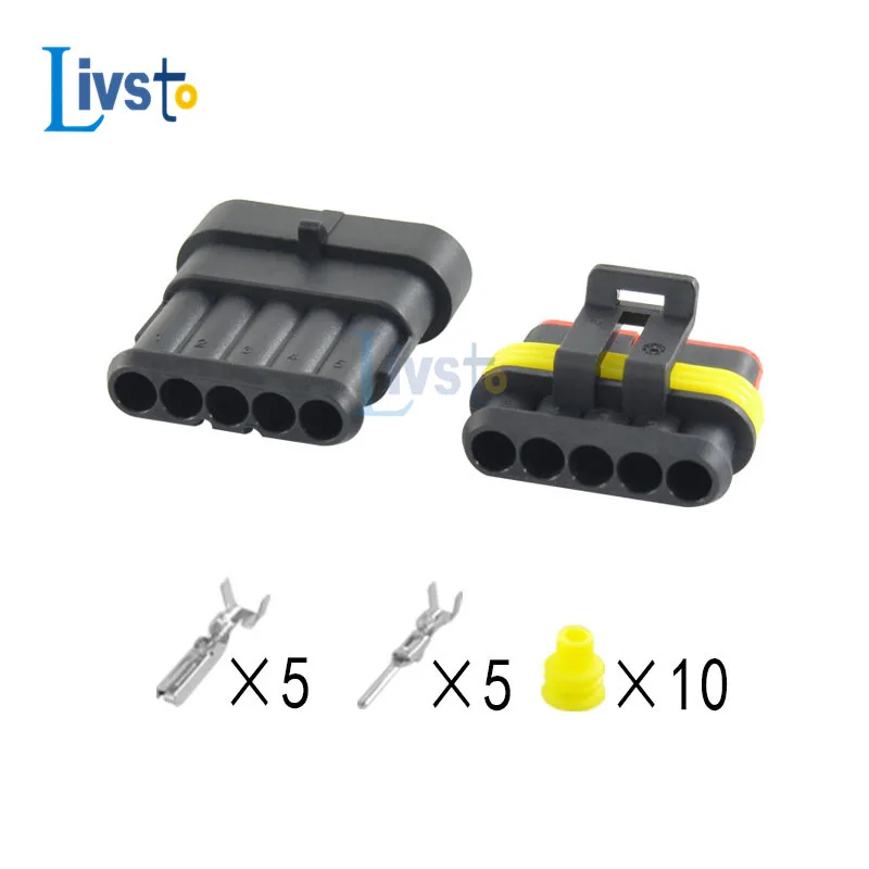 1/2/5/10 Sets Kit AMP 1.5 Series 5P 282089-1 282107-1 Super Seal Waterproof Electrical Wire Connector Plug For Car