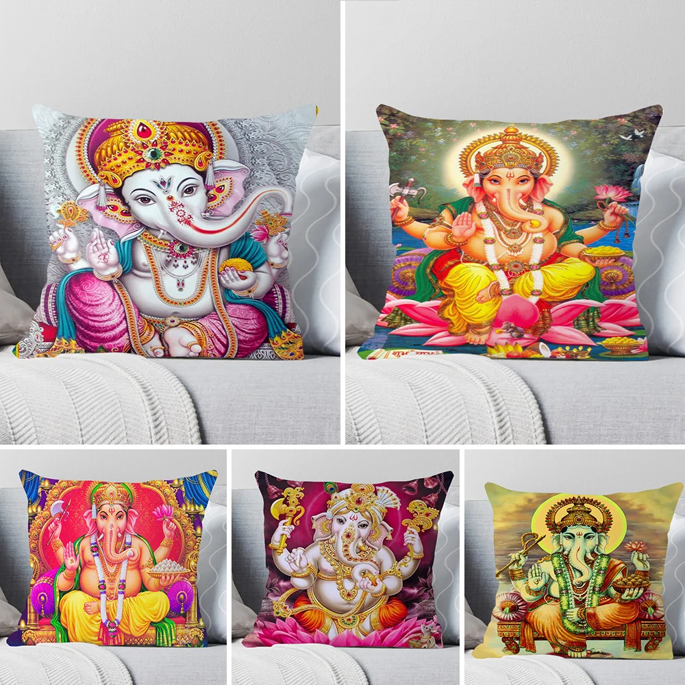 

Indian God Ganesha Printed Cushion Cover Short Plush Pillow Covers 3D Decorative Throw Pillow Case Sofa Home Decor Pillowcase